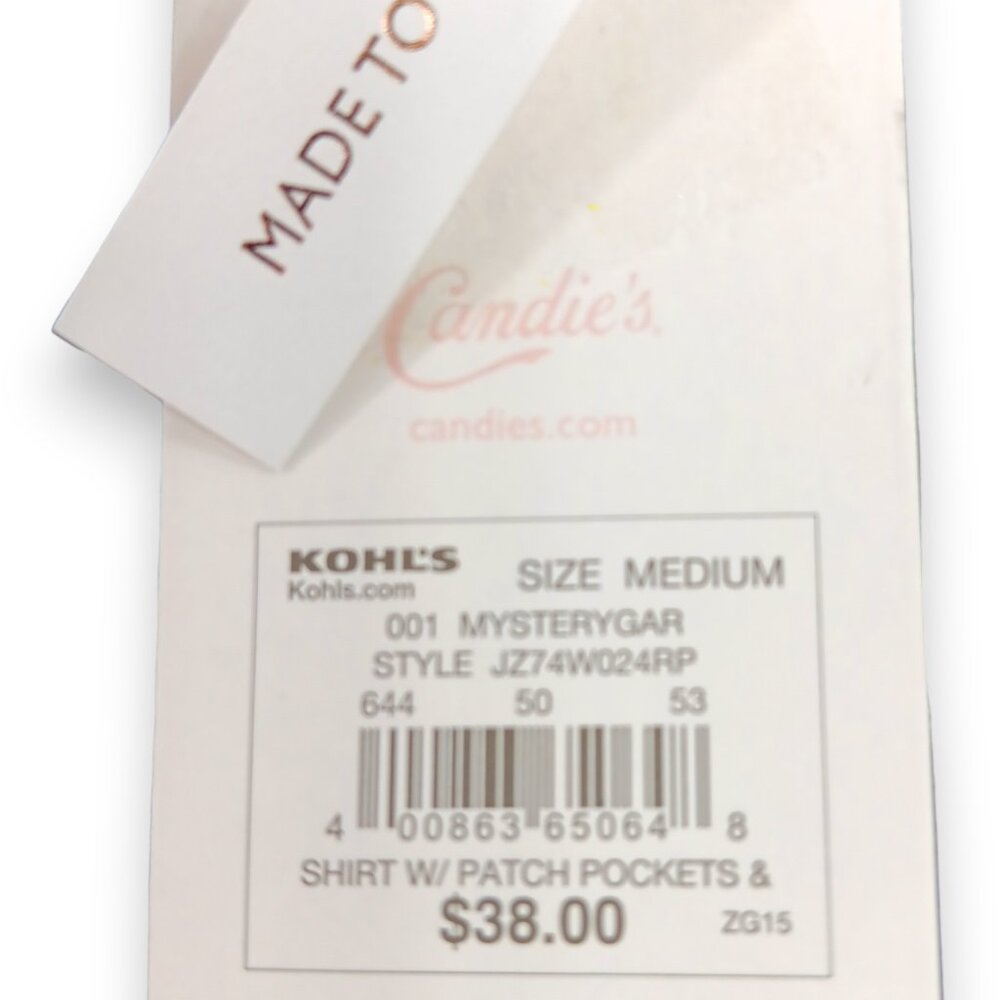 CANDIE'S-Women's Floral Button down-Top-MEDIUM-Black-White-Purple-Work-Casual - Picture 14 of 16